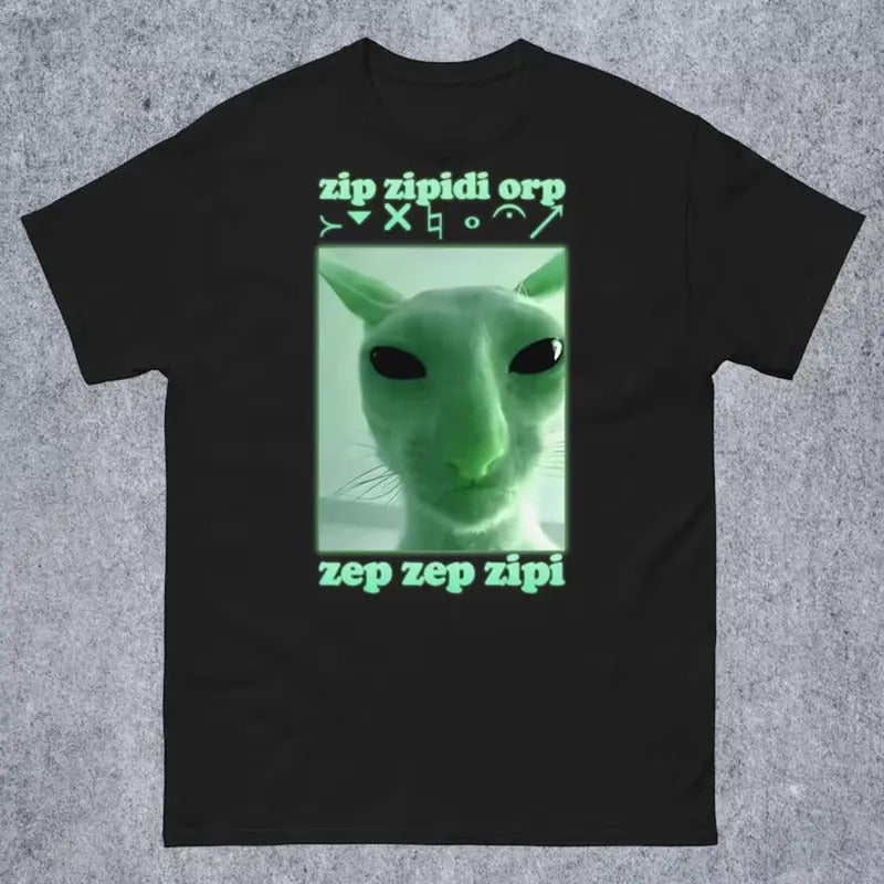 Funny Alien Cat Dank Meme Tee Shirt Gift for Woman and Man, Brainrot T-shirt, Ugly Shirts, Stupid Cringe Tshirt, Alien...