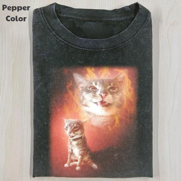 Funny Animal Vintage Graphic Tee, Cat Portrait Fire T-Shirt, Animal Shirt, Unisex Meme Cringe Funny Shirt, Menswear...