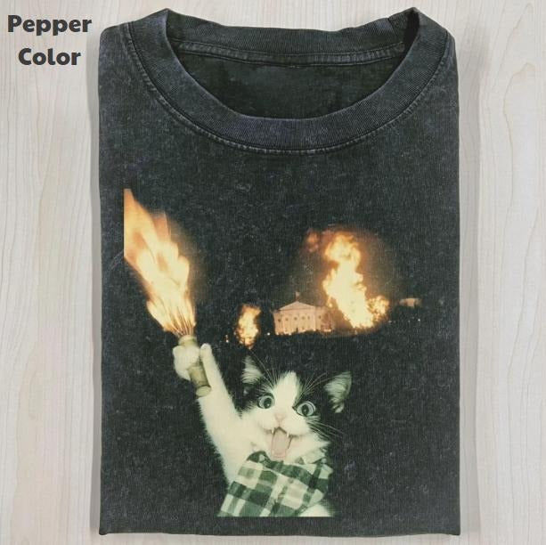 Funny Animal Vintage Graphic Tee, Rebellious Cat T-Shirt, Animal Shirt, Unisex Meme Cringe Funny Shirt, Menswear...