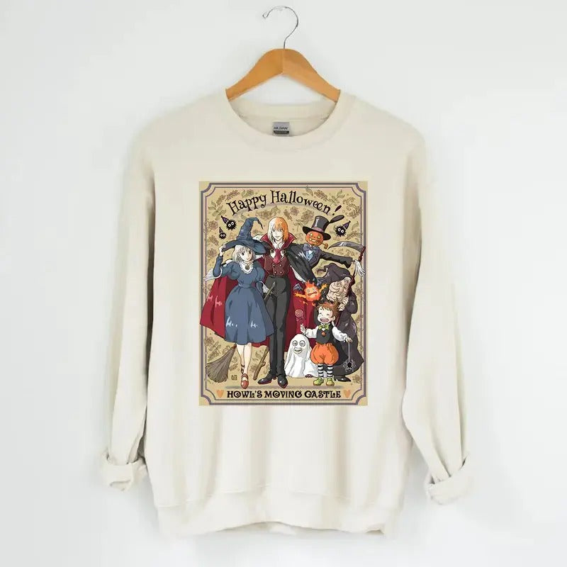 Funny Anime Halloween Sweatshirt, Howls Moving Castle, Howl and Sophie, Calcifer T-Shirts, Hoodie | TeeBloomCo.com