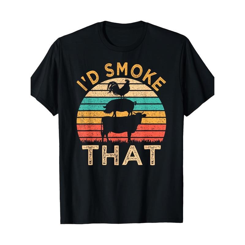 Funny BBQ I'd Smoke That Barbecue Retro Grilling T-Shirt 100%Cotton - 220g made in usa Hoodie, Sweatshirt | TeeBloomCo.com