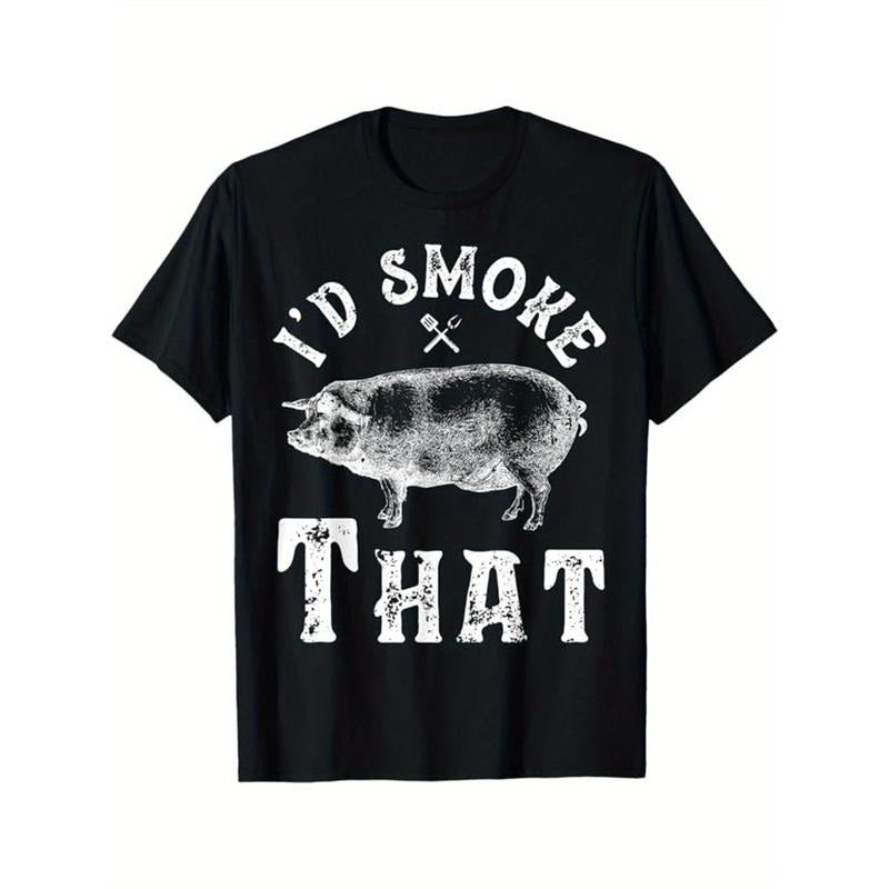 Funny BBQ Printed Men's Cotton Graphic T-shirt, Casual Short Sleeve Crew Neck T-shirt, Men's Tee For Outdoor made in...