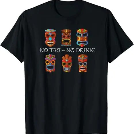 Funny Bar Shirts, Retro Tiki Bar Tribal Mask Drinking T-Shirt Menswear Top