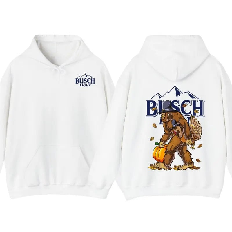 Funny Bigfoot Thanksgiving Busch Light Turkey Pumpkin turkey day T-Shirt, Turkey Hoodie Sweatshirt | TeeBloomCo.com
