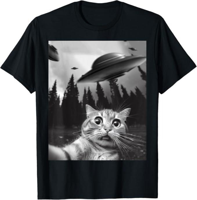 Funny Cat Shirts, Funny Cat Selfie with UFOs T-Shirt - Menswear Top Hoodie, Sweatshirt | TeeBloomCo.com