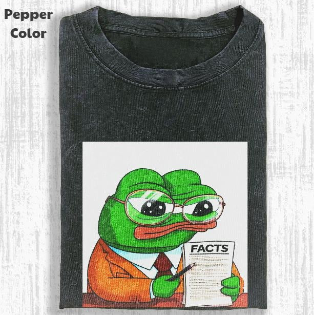 Funny Character Vintage Graphic Tee, Pepe The Frog Facts T-Shirt, Unisex Meme Cringe Funny Shirt, Menswear Womenswear...