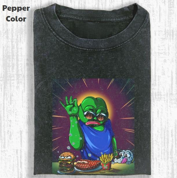Funny Character Vintage Graphic Tee, Pepe The Frog Salt T-Shirt, Unisex Meme Cringe Funny Shirt, Menswear Womenswear...