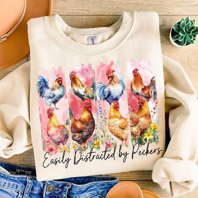 Funny Chicken Sweatshirt Chicken Lover Farm Life Floral Spring Chicken Mom Brushstroke Gift T-Shirts, Hoodie | TeeBloomCo.com