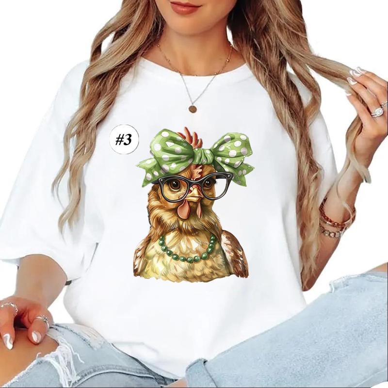 Funny Chicken with Red Bow and Glasses Unisex T-shirt Sweatshirt hoodie funny Cute 1 Cotton Top | TeeBloomCo.com