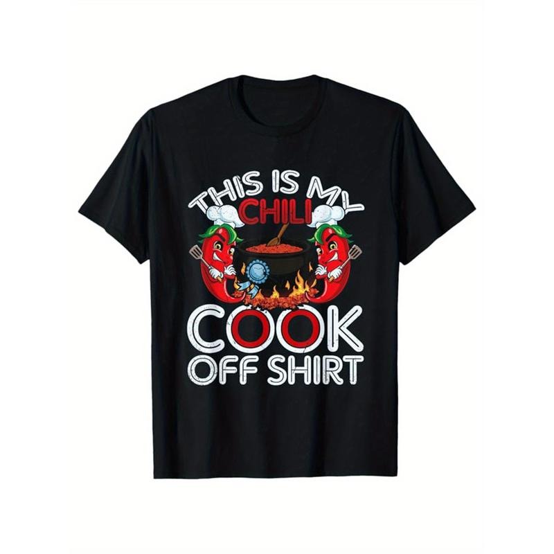 Funny Chili Print, Men's Cotton T-shirt, Graphic Tee Men's Outdoor Clothes, Men's Clothing, Casual Short Sleeve Crew Neck...