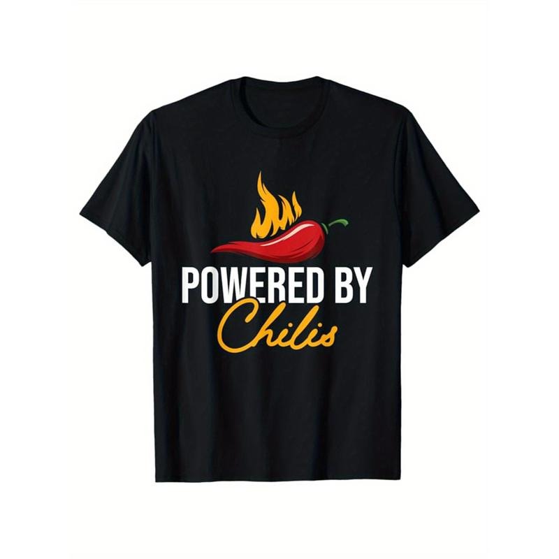 Funny Chili Print, Men's Cotton T-shirt, Graphic Tee Men's Outdoor Clothes, Men's Clothing, Casual Short Sleeve Crew Neck...