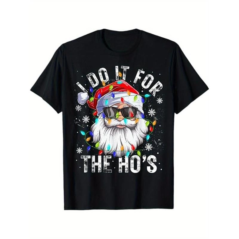 Funny Christmas Santa Claus I Do It For The Hos Cute Xmas T-Shirt, 100% Cotton, Gifts for Men Dad Husband Grandpa,...