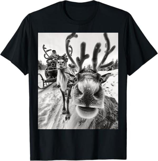 Funny Christmas Shirt, Christmas Gift, Funny Reindeer Selfie Christmas T-Shirt