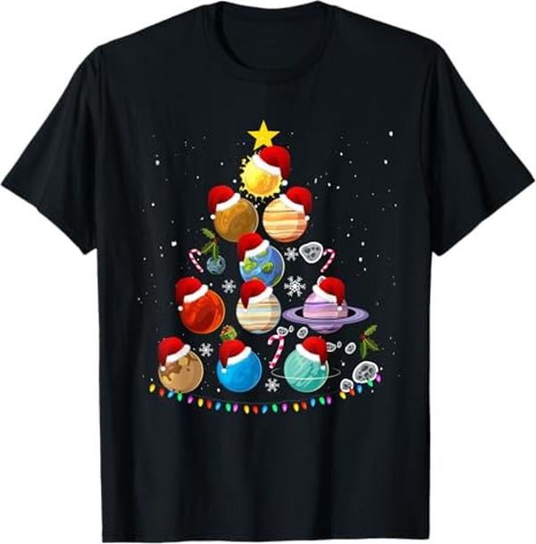 Funny Christmas Shirt, Christmas Gift, Funny Solar System Space Planets Tree Christmas Pajama Xmas T-Shirt