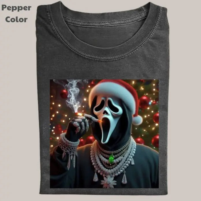 Funny Christmas Vintage Tee, Ghost Face Smoking T-Shirt, Movies Graphic Tee, Meme Cringe Funny Dumb Shirt, Menswear...