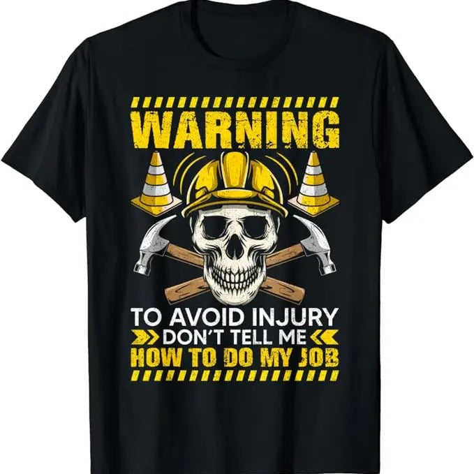 Funny Construction Work Shirts, Construction Worker Shirt Funny Safety Yellow Work Warning T-Shirt Menswear Casual Cotton...