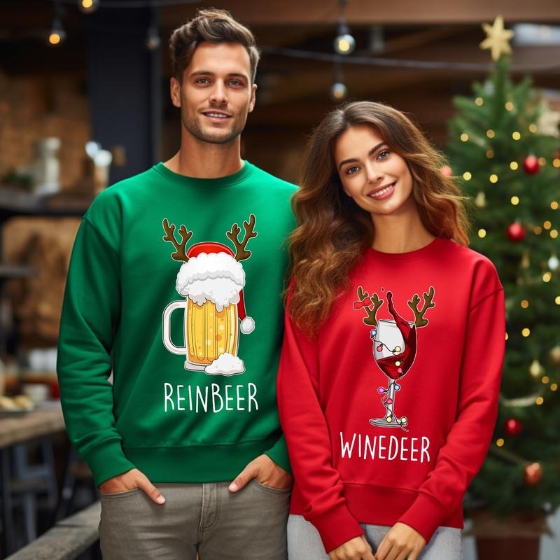 Funny Couple Christmas Shirts, Christmas Sweatshirt, Couples Sweaters, Reindeer Sweatshirt, Winedeer Reinbeer...