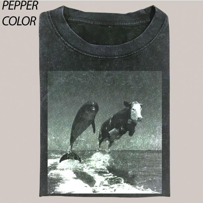 Funny Cows and flying dolphins Comfort Colors T-shirt, Vintage Animal Graphic Tee, Gift For Boyfriend, Unisex T-shirt...