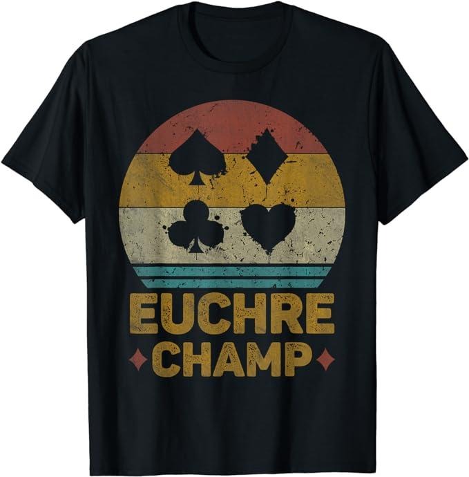 Funny Gamer Shirts, Special Gifts For Gamers, Euchre Champ Funny Vintage Euchre Board Game T-Shirt Menswear Top Casual...