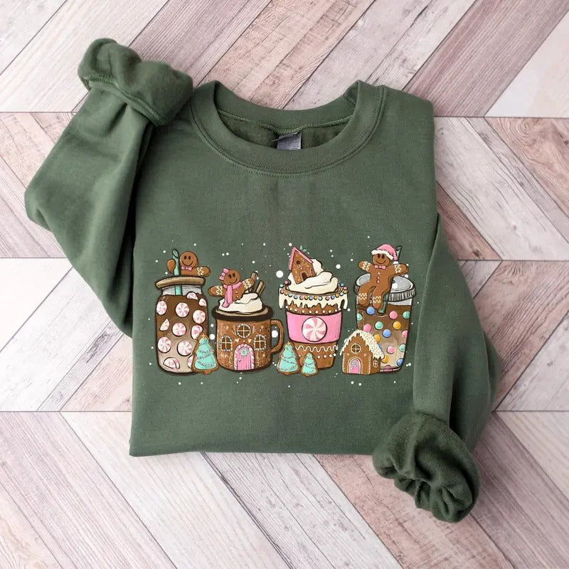 Funny Gingerbread Christmas Coffee Latte Lovers Sweatshirt Classic Unisex T-Shirts, Hoodie | TeeBloomCo.com