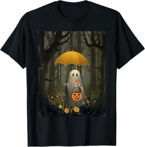 Funny Halloween Shirts For Men, Halloween Men Women Ghost Floral Forest Gothic Pumpkin T-Shirt Menswear