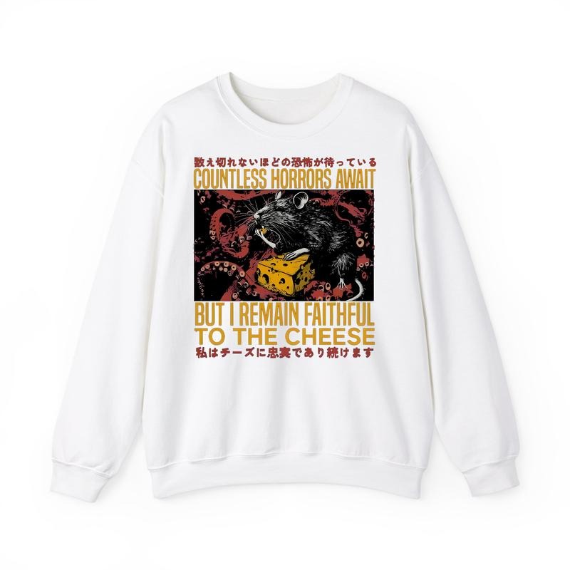 Funny Meme Shirt, Countless Horror Await But I Remain Faithful To The Cheese Rat Shirt, Mouse Japanese Graphic Tee,...