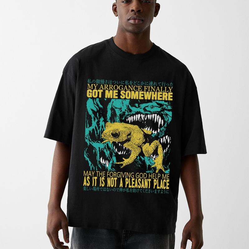 Funny Meme Shirt, Got Me Somewhere, As It Not A Pleasant Place Shirt, Vintage Japanese Frog Quote Merch, Animal Outfit,...