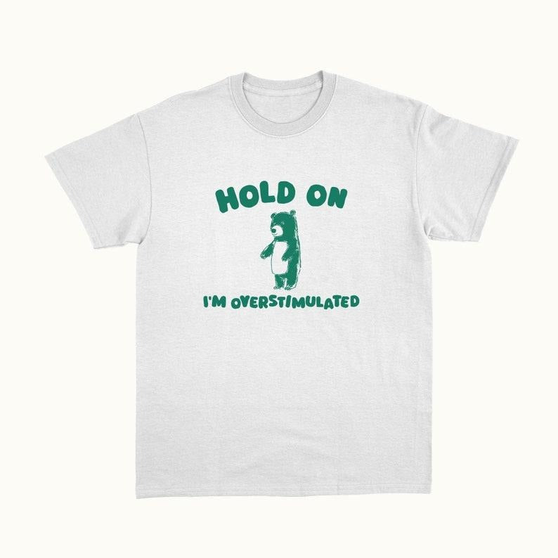 Funny Meme Shirt, Hold On I'm Overstimulated Tee, Gift Unisex T-Shirt Hoodie, Sweatshirt | TeeBloomCo.com