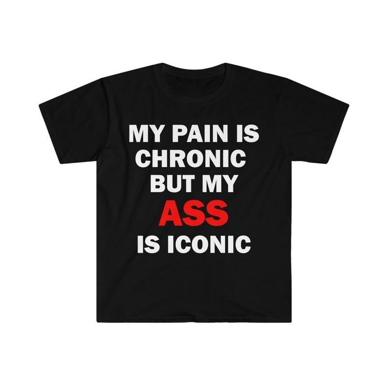 Funny Meme Shirt, My Pain Is Chronic But My As* Is Iconic Tee, Gift Unisex T-Shirt Hoodie, Sweatshirt | TeeBloomCo.com