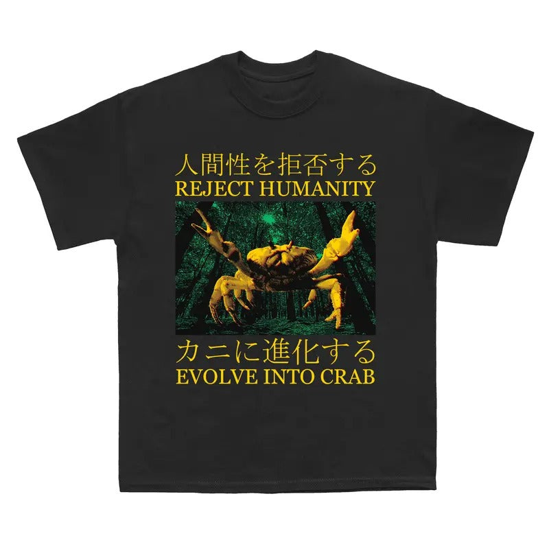 Funny Meme Shirt, Reject Humanity Evolve Into Crab Japanese Vintage Shirt, Funny Meme Crab, Crab Shirt, Japanese Weird...