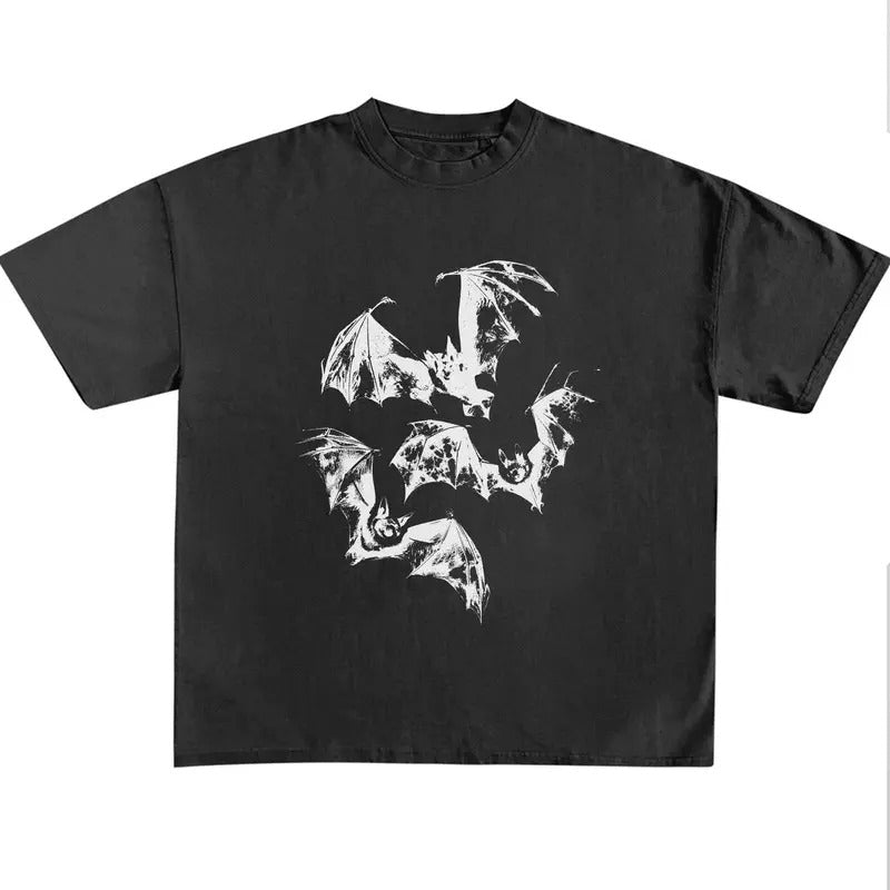 Funny Meme Shirt, Three Bats Vintage 90s Style Bat Shirt, Washed Retro Gothic Tee, Unisex Adult Grunge 2000s Shirt, Dark...