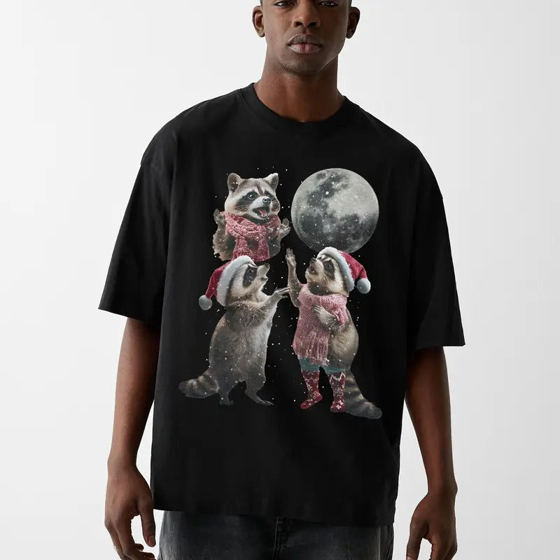 Funny Meme Shirt, Three Raccoons Vintage Christmas Shirt, Retro Raccoon Moon Shirt, Raccoon Lovers, Funny Raccoon Merch,...