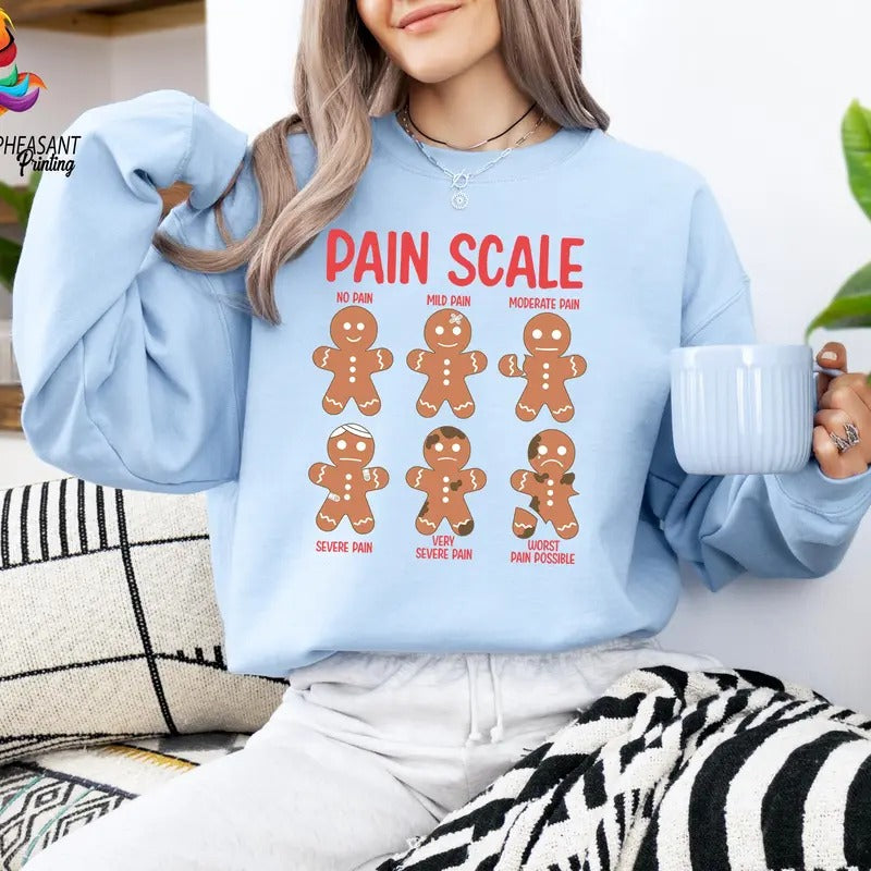 Funny Pain Scale Shirt, Christmas Nurse Shirt, Funny Christmas Shirt, Gingerbread Man Sweater, Nurse Triage Shirt, Pain...