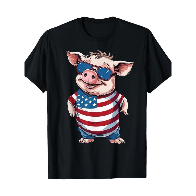 Funny Pig American Flag Men Farm Animal T-Shirt-100% Cotton- made in usa Hoodie, Sweatshirt | TeeBloomCo.com