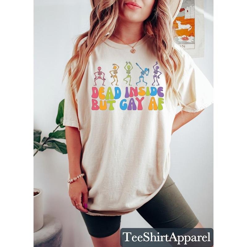 Funny Pride Shirt, Dead Inside But Gay Af Shirt, Gay Skeleton Shirt, LGBTQ Shirt Funny, Rainbow Pride Shirt, Gay Pride...