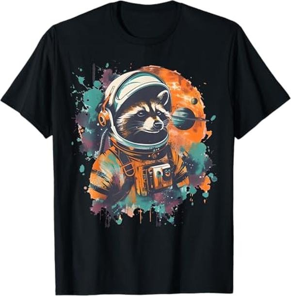 Funny Raccoon Shirt, Funny Astronaut Raccoon Graphic Retro Cosmic Racoon In Space T-Shirt For Men