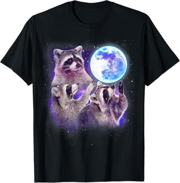 Funny Raccoon Shirt, Three Raccoon Moon Funny 3 Wolves Parody Racoon Space Galaxy T-Shirt For Men