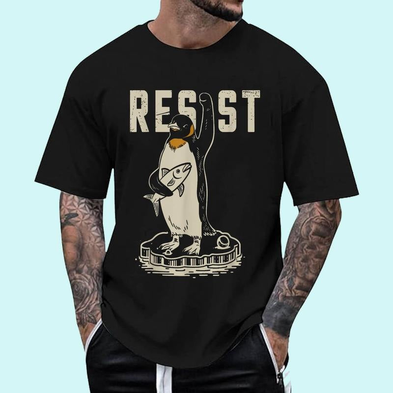 Funny Resist Penguin Activism T-Shirt | Tee For Men and Women, Unisex Cotton Hoodie, Sweatshirt | TeeBloomCo.com