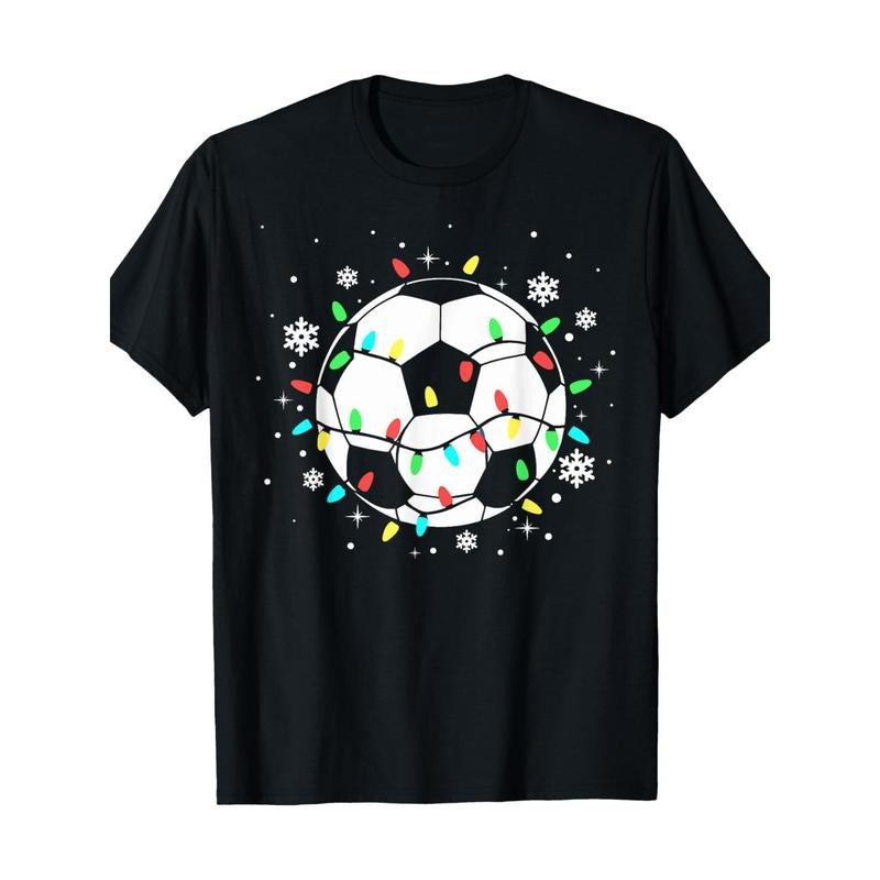 Funny Soccer Player Xmas Lights Soccer Christmas T-Shirt-220g 100% Cotton made in usa Hoodie, Sweatshirt | TeeBloomCo.com
