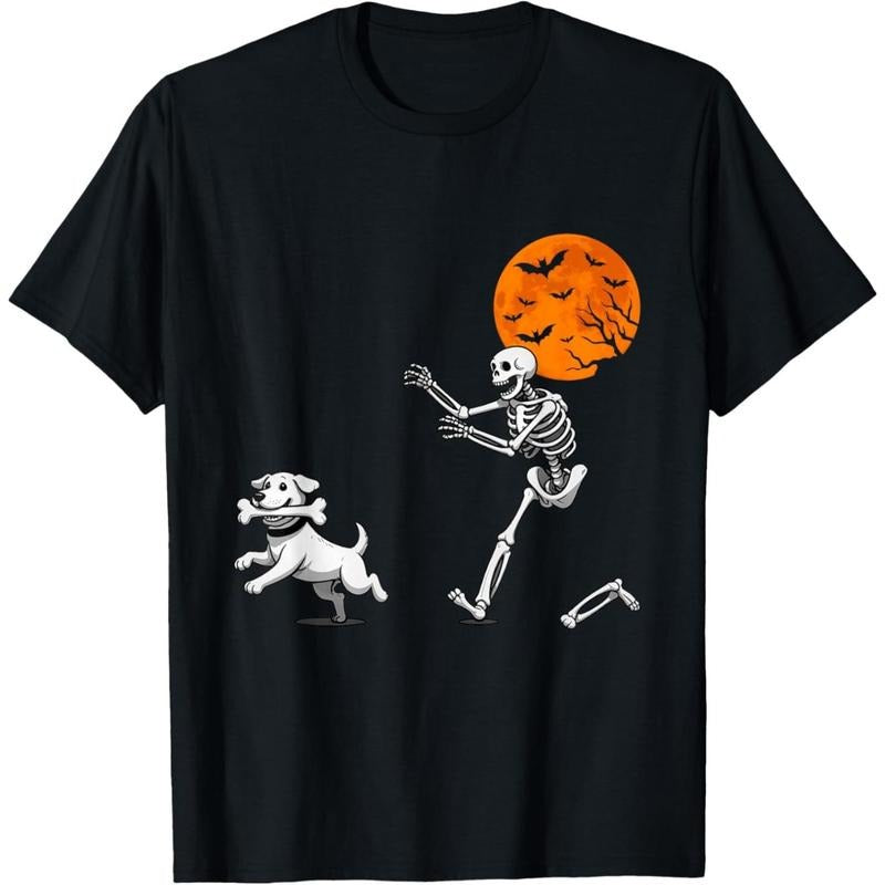 Funny Spooky Humor Halloween Skeleton Chasing Dog T-Shirt made in usa Hoodie, Sweatshirt | TeeBloomCo.com