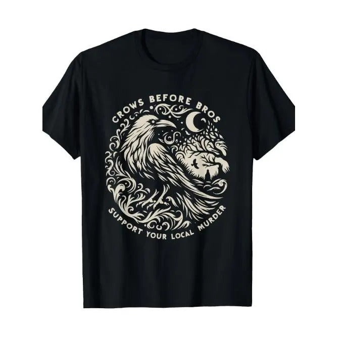 Funny Support Local Murder Crows Graphic Tee - Humorous Men's T-Shirt with Unique Design