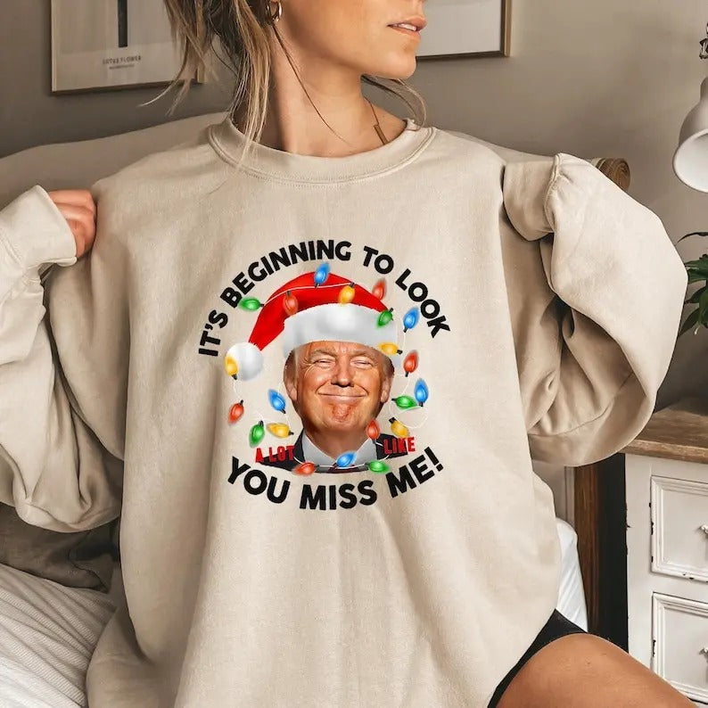 Funny Trump Election 2024 Christmas Sweatshirt Conservative Gift, Xmas Party Republican Gifts, It's Beginning To Look A...