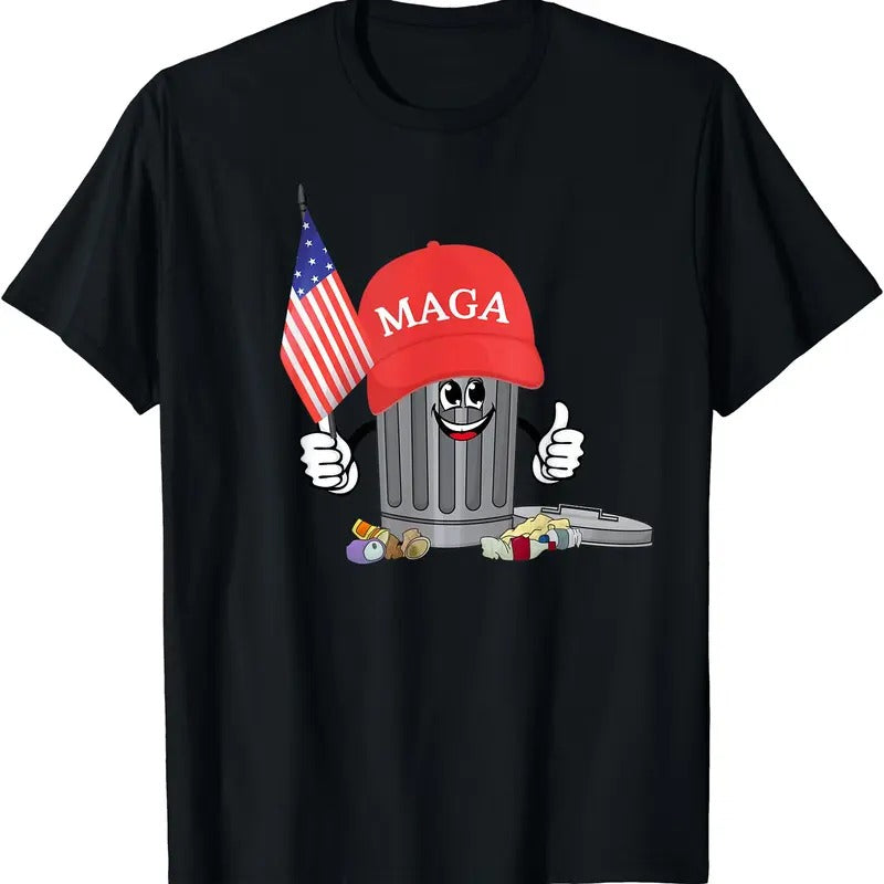 Funny Trump MAGA Garbage Can Cartoon Character American Flag T-Shirt Hoodie, Sweatshirt | TeeBloomCo.com