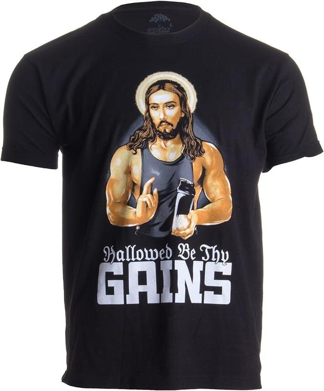 Funny Work Shirts, Funny Muscle Jesus Weight Lifting Work Out Humor T-Shirt Menswear Casual Cotton Hoodie, Sweatshirt
