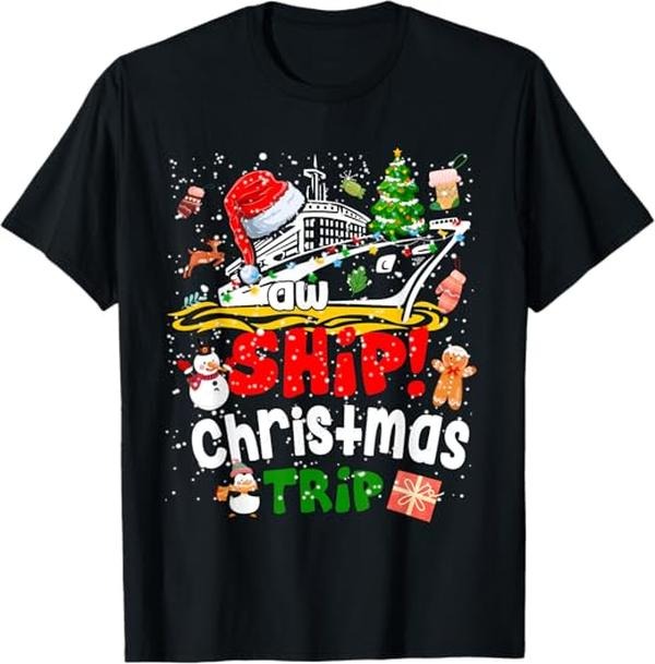 Funny Xmas Men Women Family T-Shirt, Merry Cruisemas Funny Cruise Ship Family Christmas Trip Xmas T-Shirt