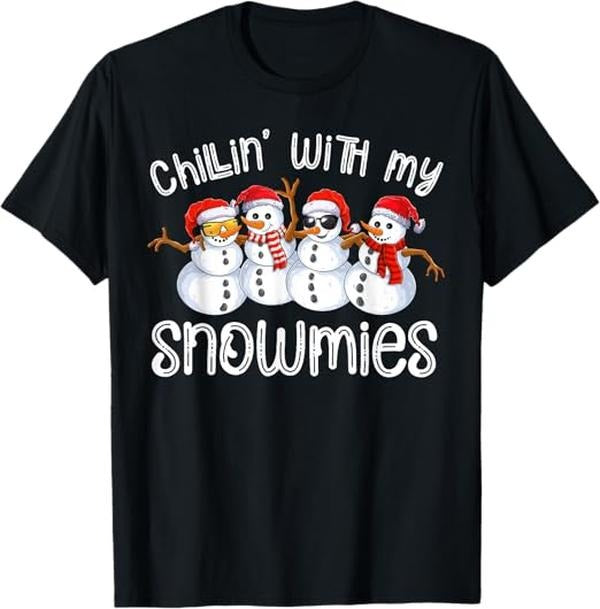 Funny Xmas Men Women Family T-Shirt, Snowman Christmas Chillin With My Snowmies Ugly Gift T-Shirt