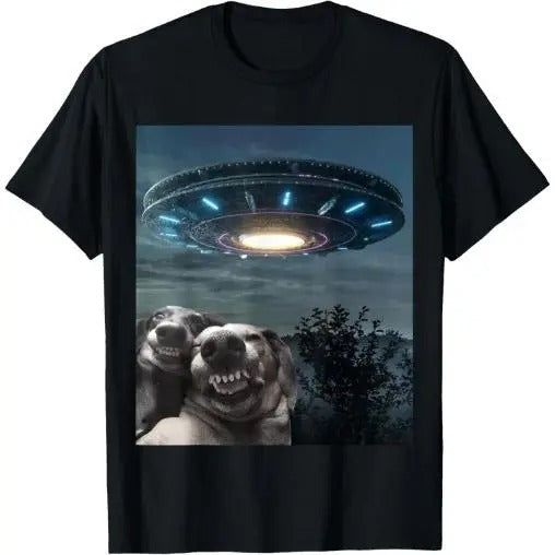 Funny selfie Dog With Alien UFO Funny Dogs Lover T-Shirt Made in USA Hoodie, Sweatshirt | TeeBloomCo.com