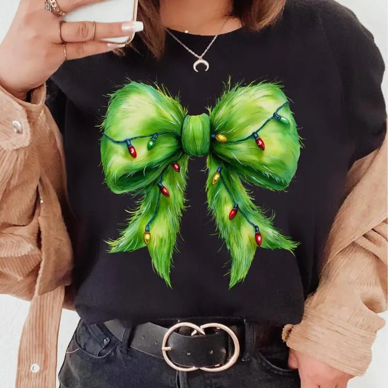 Furry Christmas Light Bow T-shirt Sweatshirt Hoodie, Unisex Apparel Relaxed Fit Printed In The USA Clothing Womenswear...