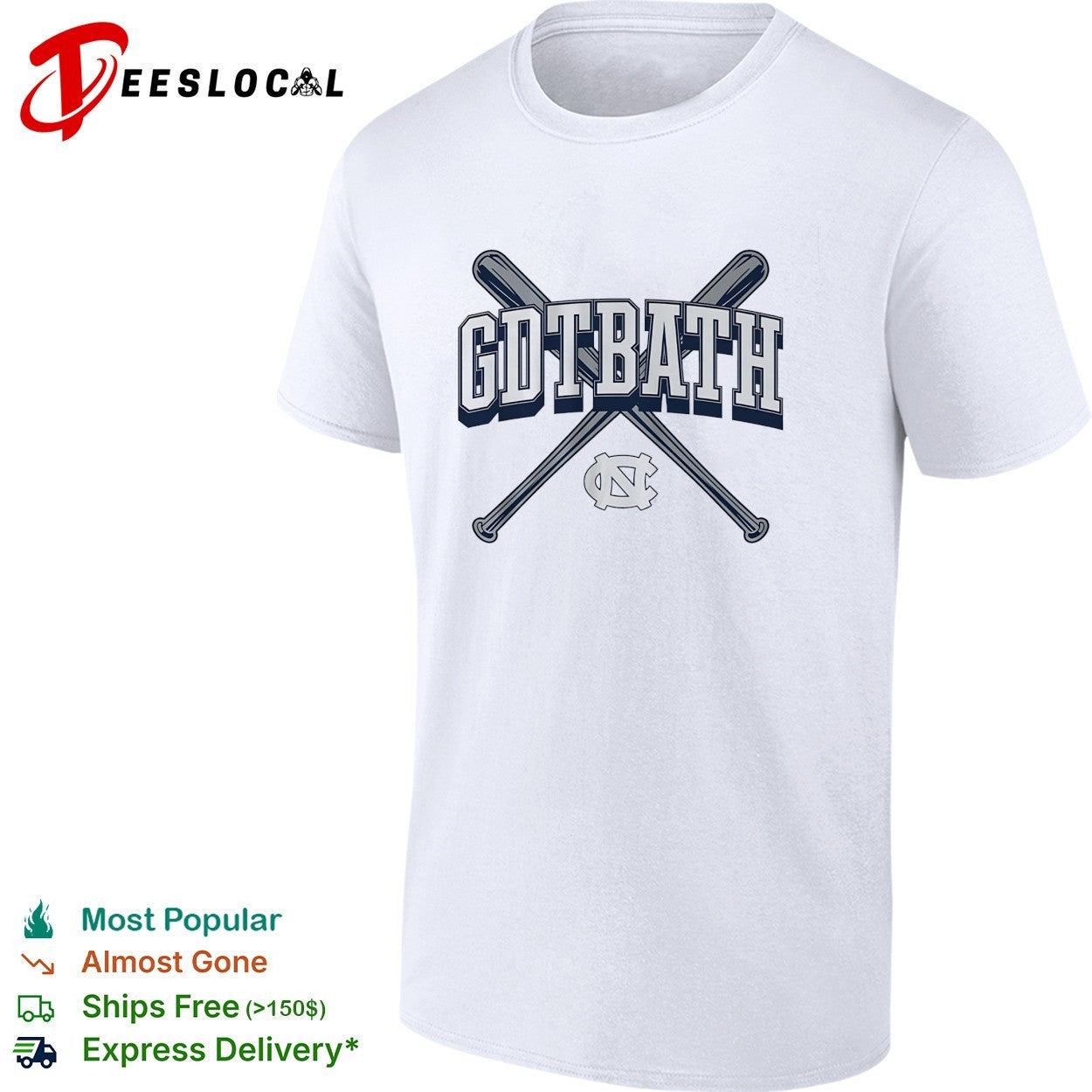 GDTBATH North Carolina Tar Heels crossed bats fan slogan shirt