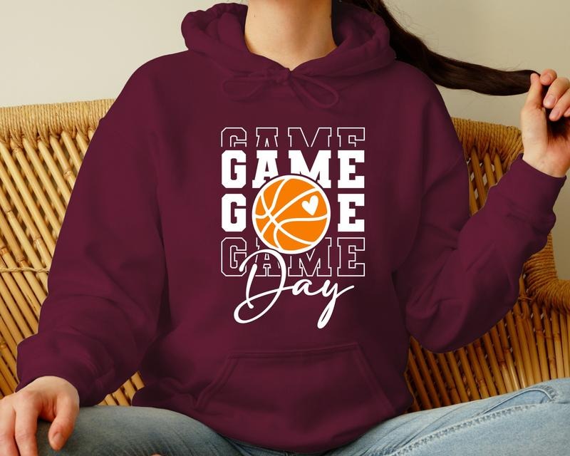 Game Day Basketball Hoodie, Gifts For Basketball Fan, Long Sleeve Crewneck Shirt, Basketball Gifts, Game Day Sweater,...